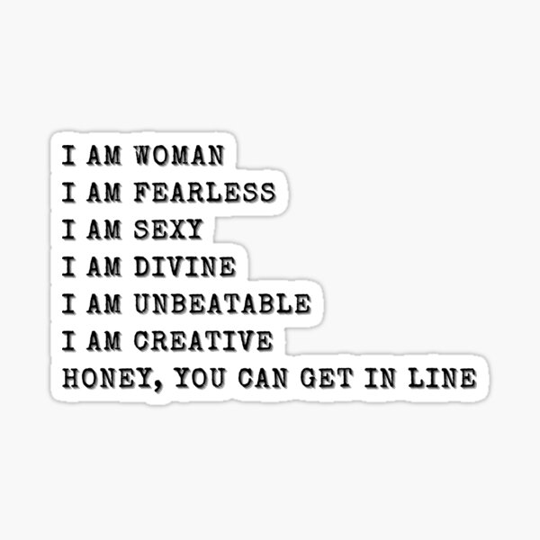 I am Woman lyrics Sticker for Sale by ashlenamusic