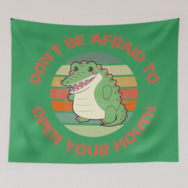 Item preview, Don't Be Afraid To Open Your Mouth Alligator Clipart Sunset Red Letters In Green designed and sold by LuckyKermit.