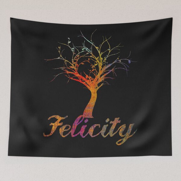 Item preview, Felicity name design gold letters and tree on black background designed and sold by Areashor.