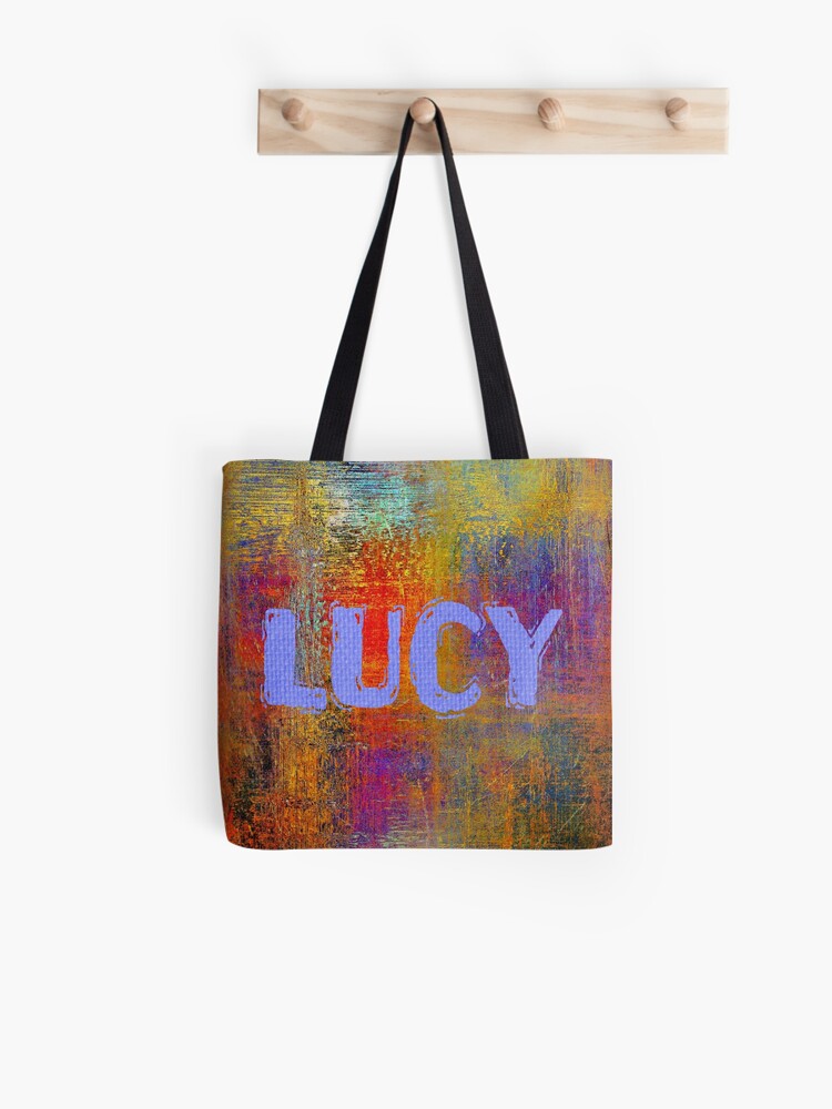 Lucy name design blue letters on bright colourful background Tote Bag for  Sale by Areashor