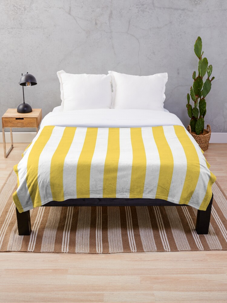 Yellow and White Vertical Stripes Throw Blanket for Sale by