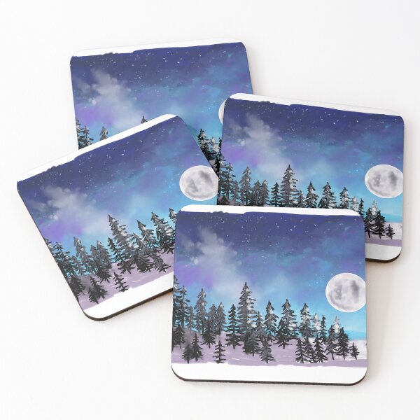Item preview, Snowy Starry Night with Full Moon designed and sold by jenns-art.