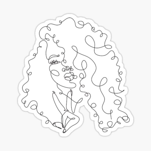 "line art of a girl with a curly hair" Sticker for Sale by
