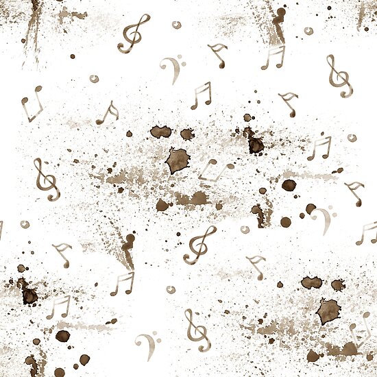 Watercolor Music Notes Pattern On White Background Poster By