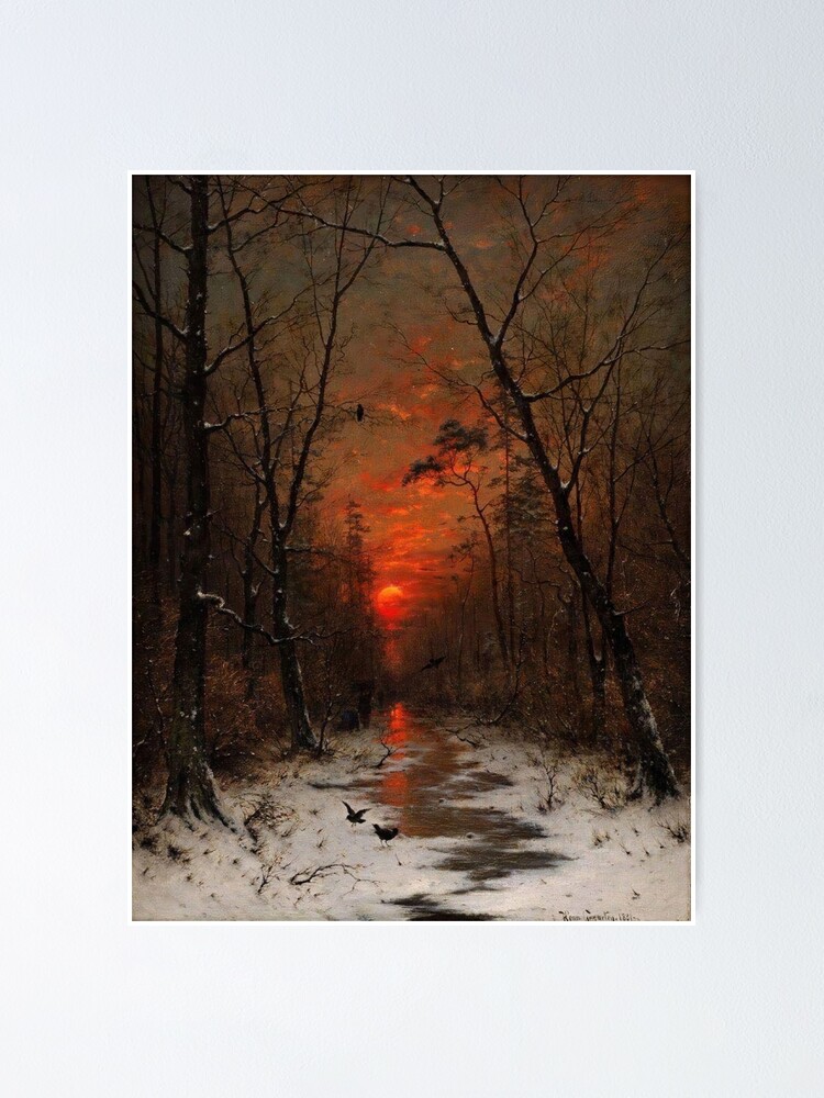 "Sunset over the Winter Forest, by Heinrich Gogarten" Poster for Sale