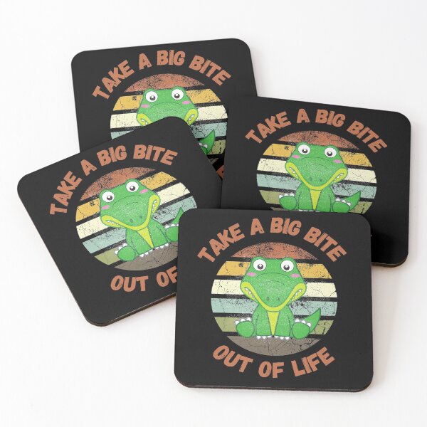 Item preview, Take A Big Bite Out Of Life Alligator Clipart Retro Sunset Red Letters In Black designed and sold by LuckyKermit.