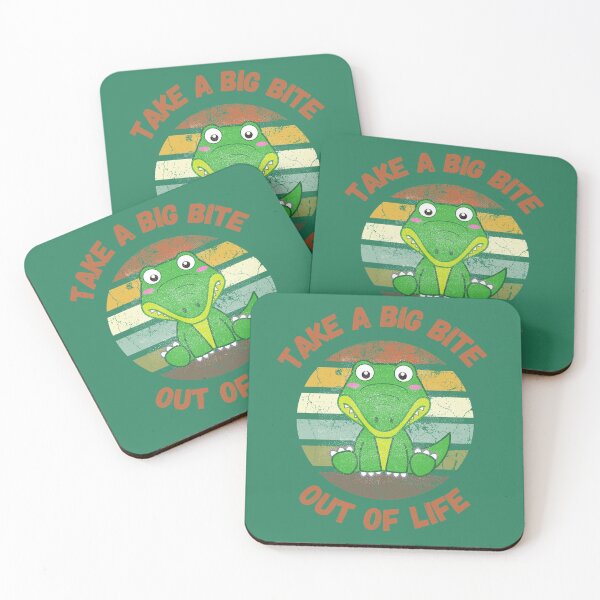 Item preview, Take A Big Bite Out Of Life Alligator Clipart Retro Sunset Red Letters In Green designed and sold by LuckyKermit.