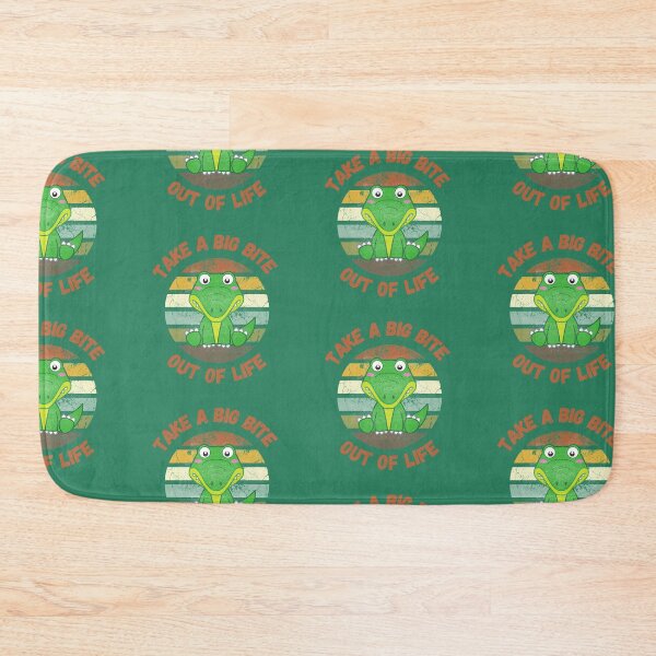 Item preview, Take A Big Bite Out Of Life Alligator Clipart Retro Sunset Red Letters In Green designed and sold by LuckyKermit.