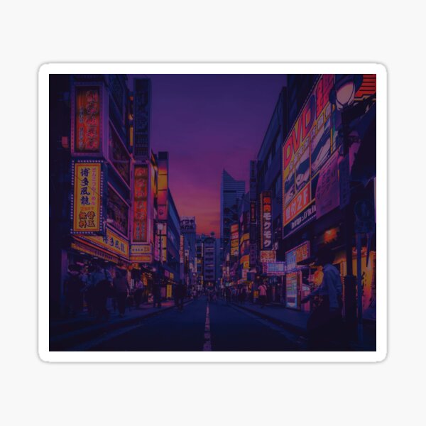 japanese city centre at night sapporo [cinematic neo noir urban photography] Sticker