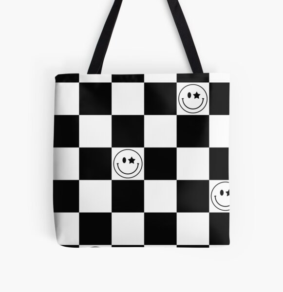 White Checkered Pattern Tote Bag