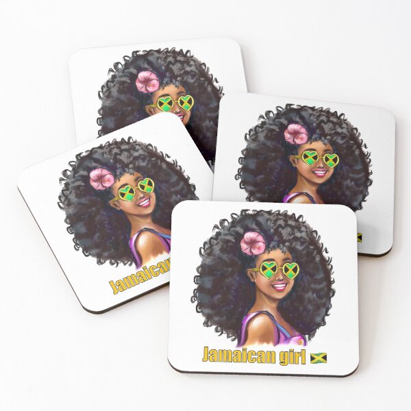 Item preview, The best Gifts for black women 2022 Jamaican girl with Jamaican flag Sun shades and pink hibiscus flower in her big natural afro hair. Jamaica designed and sold by Artonmytee.