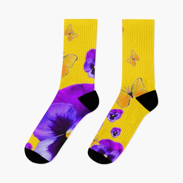 Item preview, PURPLE PANSEY FLOWERS YELLOW BUTTERFLIES GOLDEN ART designed and sold by sharlesart.