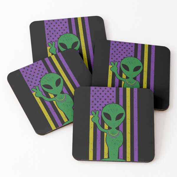 Item preview, USA Mardi Gras Flag Funny Bead Wearing Alien Peace and Party designed and sold by Rabbitti.