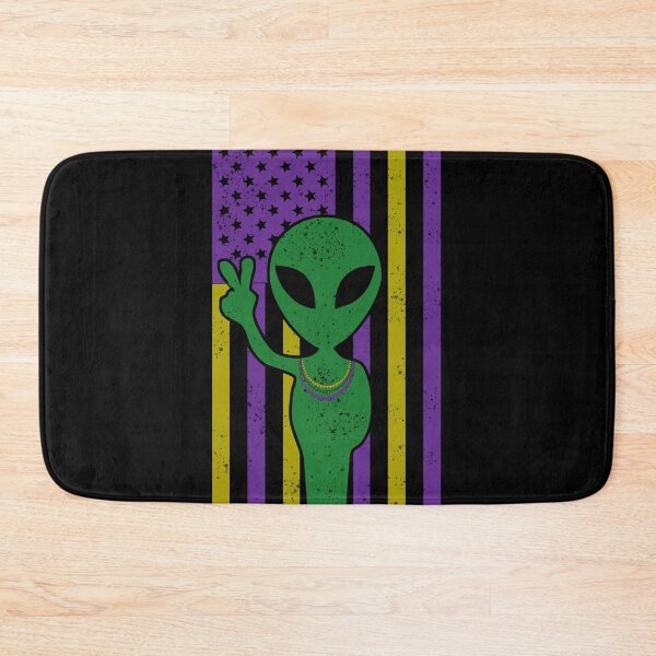 Item preview, USA Mardi Gras Flag Funny Bead Wearing Alien Peace and Party designed and sold by Rabbitti.