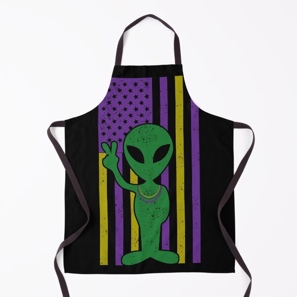 Item preview, USA Mardi Gras Flag Funny Bead Wearing Alien Peace and Party designed and sold by Rabbitti.
