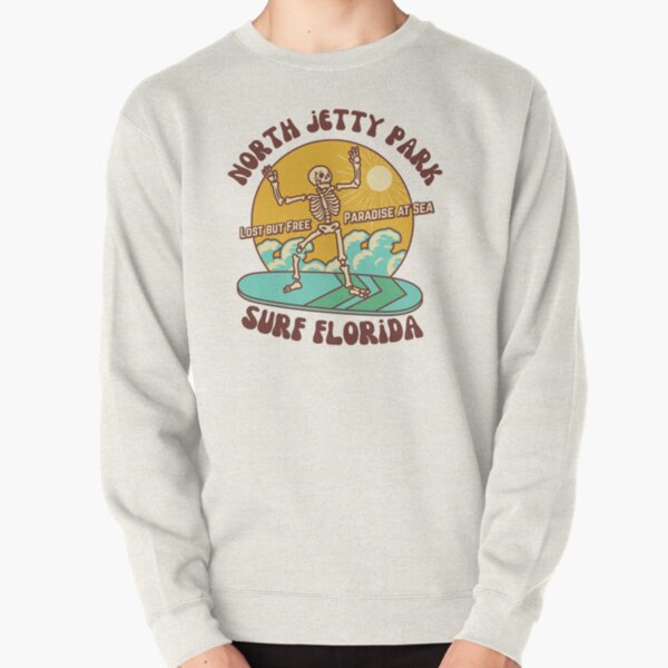 Retro Sixties North Jetty Park Surf Florida, Brown Text- Vintage Surf / Old-Skool Surf Pullover Sweatshirt
