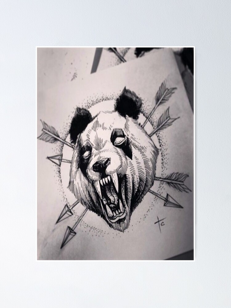 Angry Panda in Vector Tattoo Style