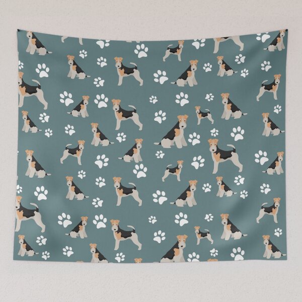 Item preview, Wire Haired Fox Terrier Dog Paw Print Pattern on Gray Background designed and sold by tncgifts.