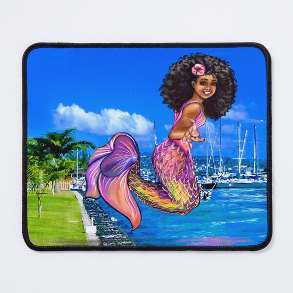 Item preview, Mermaid with big afro hair, diving into the ocean. Black Mermaid. The best Gifts for black women 2022 designed and sold by Artonmytee.