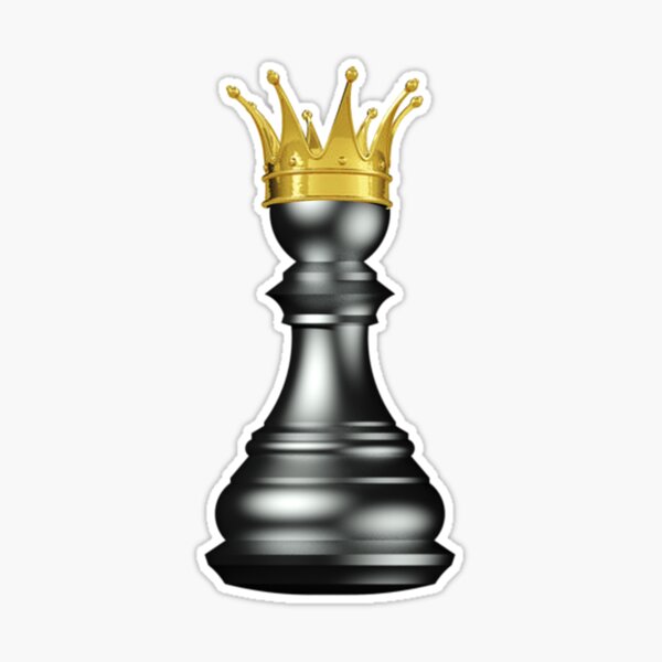 Gold king chess piece win over lying down pawn on black background
