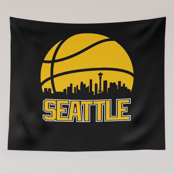 Aperçu de l'œuvre Retros Sonics Basketball Hommes Seattles Citys Skylines créée et vendue par PierreCorn81.