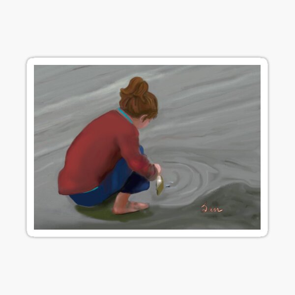Little Girl at the Beach Digging for Clams Sticker