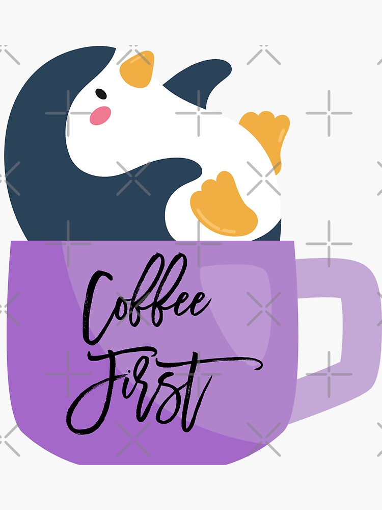 "Penguin Drinking Coffee" Sticker for Sale by yehdesign | Redbubble