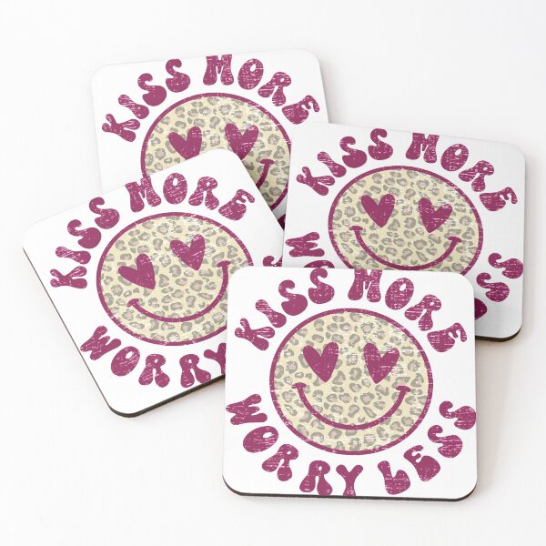 Item preview, Kiss More Worry Less Smiley Face Heart Eyes Retro Valentine's Day designed and sold by piipiece.