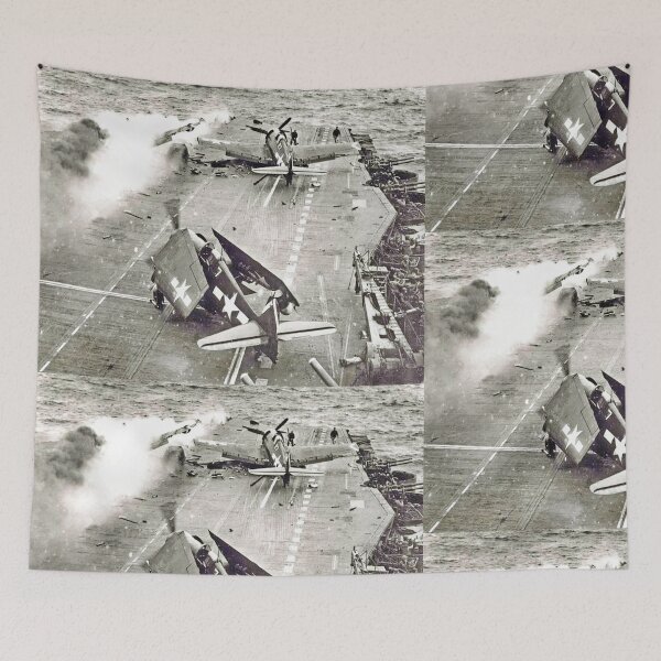 Item preview, Us Aircraft-Carrier Is Struck By A Kamikaze Attack in World War II  and has caused a fire near the Pacific Ocean, (Digitally enhanced by WatermarkNZ Press designed and sold by CristalleLisa.