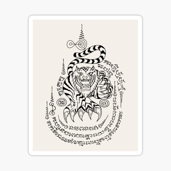 Sak Yant Suea Tapop Magical Tiger Thai Tattoo -Neon White Design