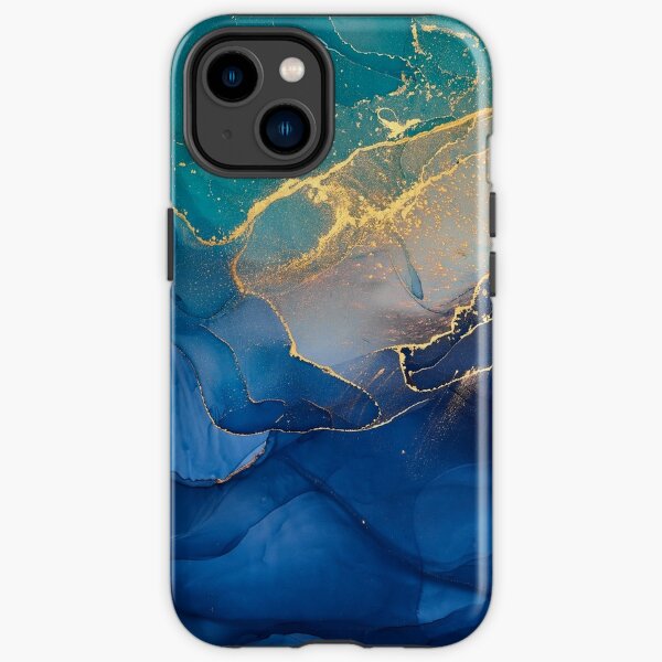 Blaue Marmor-iPhone-Hülle, Handyhülle mit Alkoholtinte-Muster iPhone Robuste Hülle