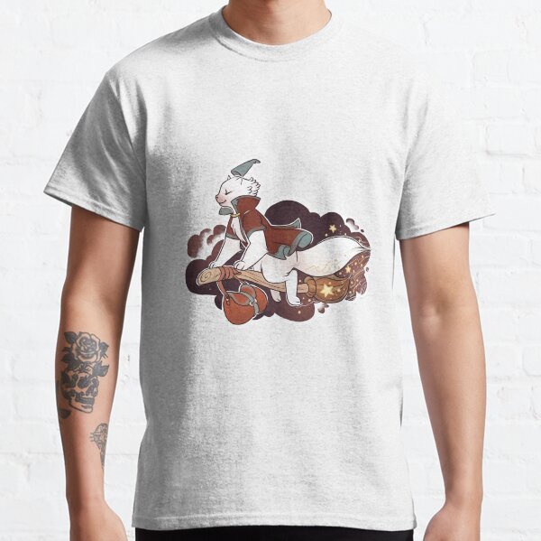 Chat sorcier blanc sur son balais T-shirt classique