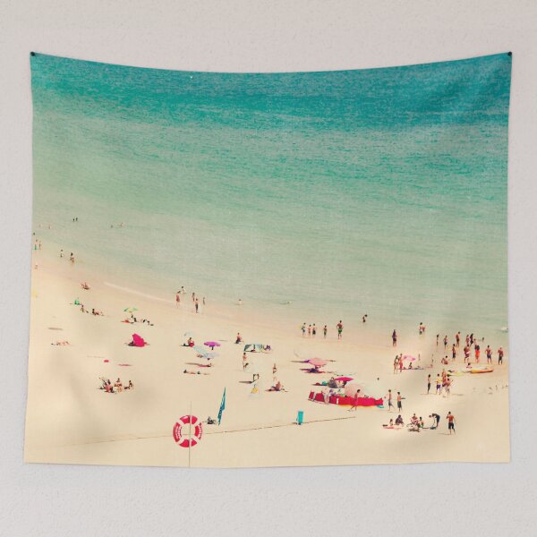 Item preview, Aerial Beach Print - Ocean -  Retro Crowded Beach - Sea and Travel photography designed and sold by Ingrid Beddoes Photography.
