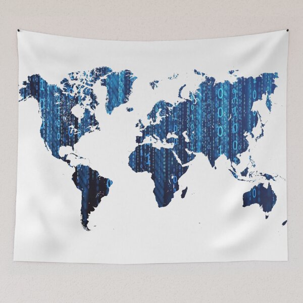 Item preview, World Map Blue Binary designed and sold by 99hamiltonl.
