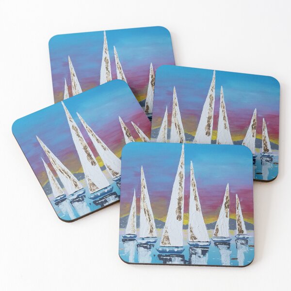 Item preview, Sailboats Seascape Colorful Sunset Acrylic Painting designed and sold by Wildzhinga.