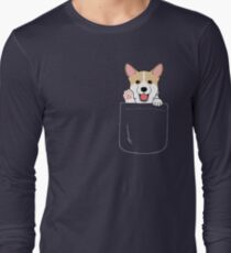 Corgi In Pocket T-Shirt Cute Paws Blush Smile Puppy Emoji Long Sleeve T-Shirt