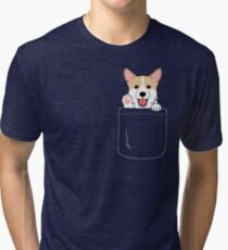 Corgi In Pocket T-Shirt Cute Paws Blush Smile Puppy Emoji Tri-blend T-Shirt