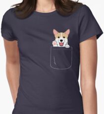 Corgi In Pocket T-Shirt Cute Paws Blush Smile Puppy Emoji Women's Fitted T-Shirt
