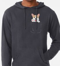 Corgi In Pocket T-Shirt Niedliche Pfoten Blush Smile Puppy Emoji Leichter Hoodie