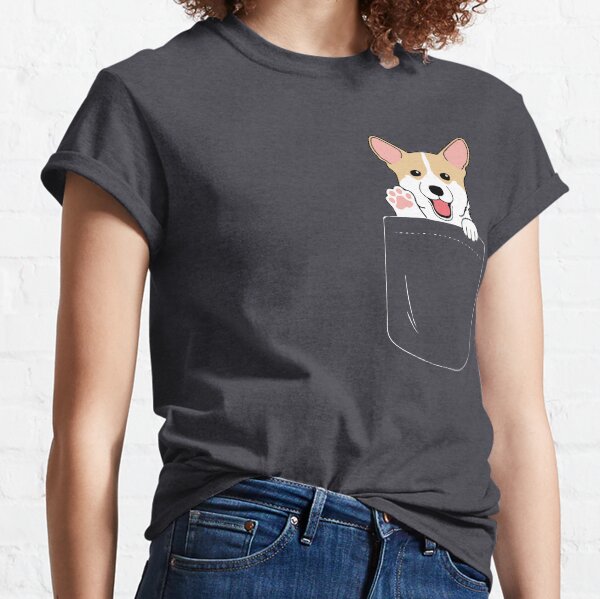 Corgi In Pocket T-Shirt Cute Paws Blush Smile Puppy Emoji Classic T-Shirt