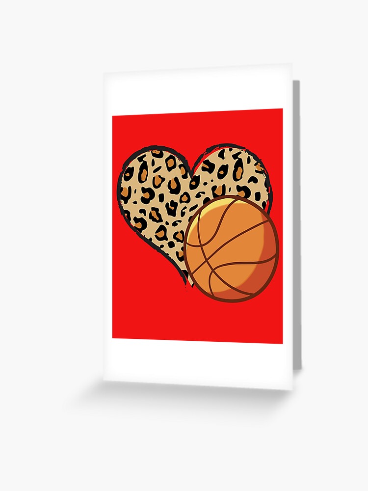 Tenue de Saint Valentin rouge et cool conception simple de coeur de leopard d amour de basket ball pour les amateurs de basket ball Carte de v ux