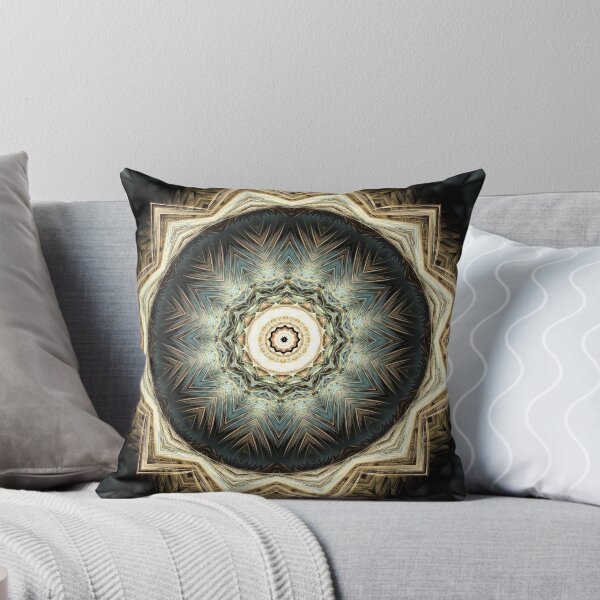 Item preview, Fractal 12-point star mandala in cream and green designed and sold by effervescence.