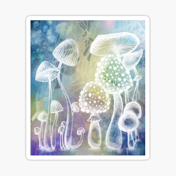 Mushrooms on Psychedelic Background  Sticker