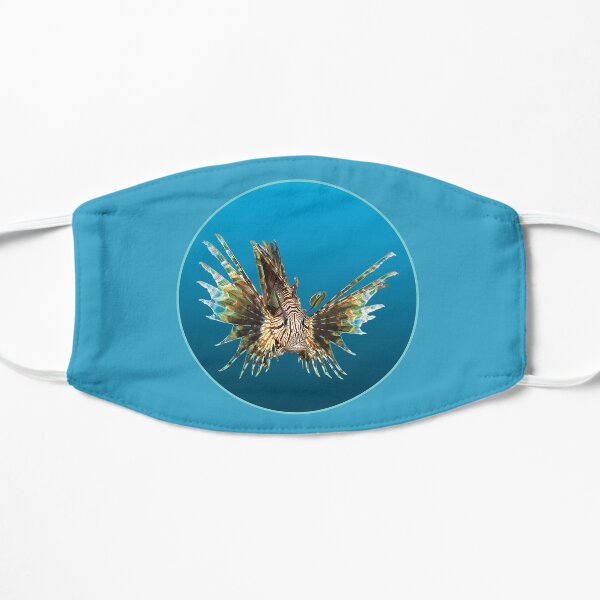 Feuerfisch | Schwebender Fisch in blauem Kreis auf blauem Hintergrund |  Flache Maske