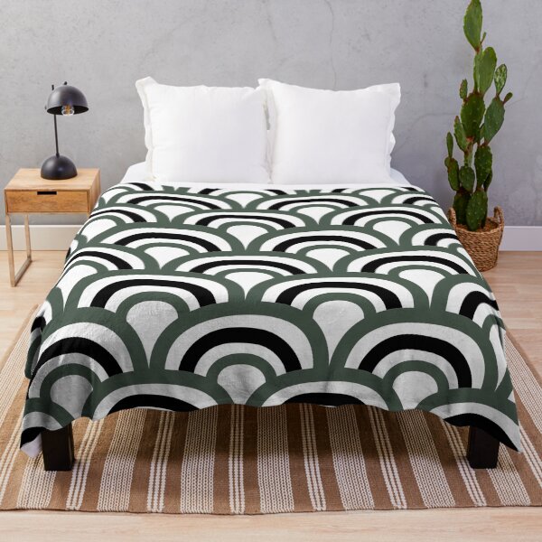 Item preview, Dark Green Black White Abstract Retro Scallop Pattern - 2022 Popular Color Greener Pastures DET529 designed and sold by ColorOfTheYears.