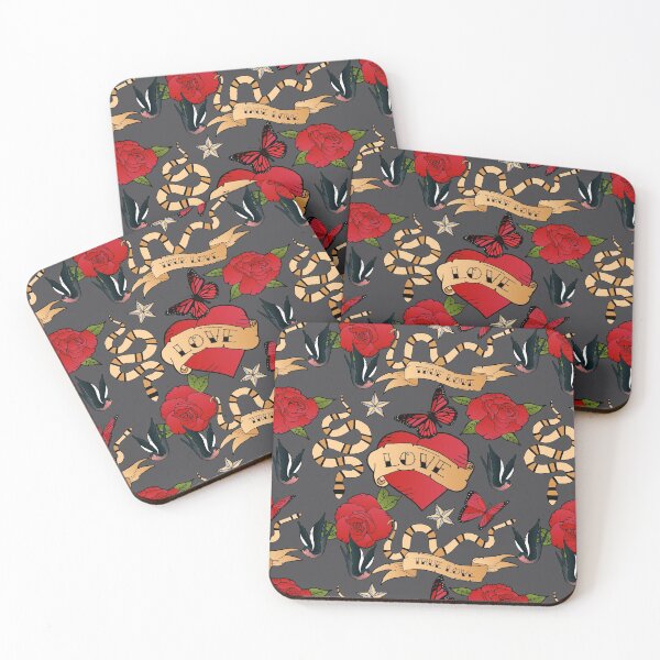 Item preview, True Love Grunge Tattoo Hearts Roses and Snakes designed and sold by HotHibiscus.