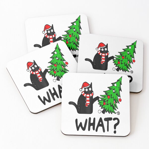 Artikelvorschau, Schwarze Katze schiebt Weihnachtsbaum über Cat What entworfen und verkauft von jackjerry.