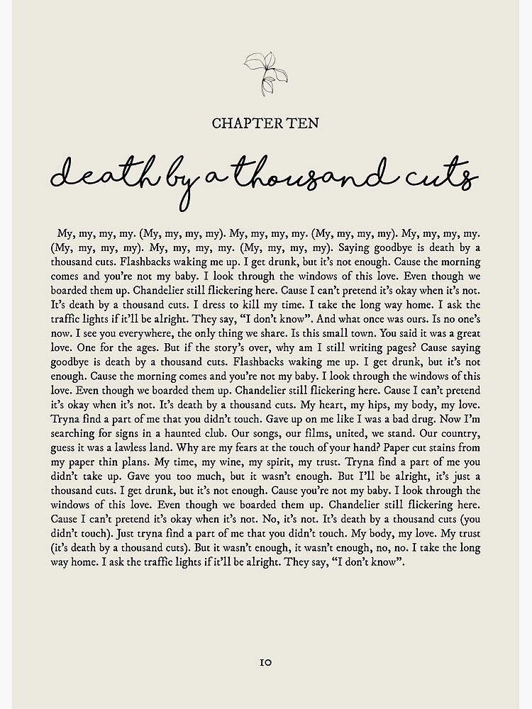 Death By A Thousand Cuts Lyrics Hardcover Journal for Sale by queseraseraa