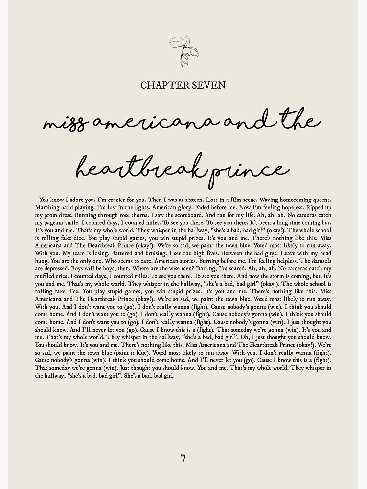 Miss Americana And The Heartbreak Prince Lyrics” Art Print for 