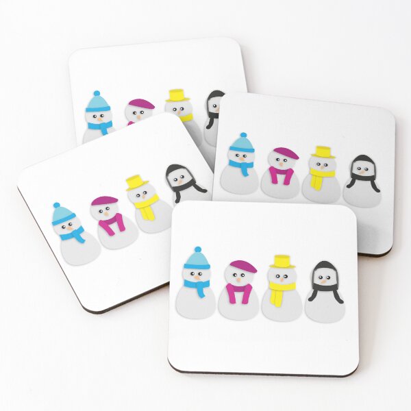 Item preview, CMYK Snowpeople -- Cyan Magenta Yellow Key Black Snowmen / Snowwomen  designed and sold by Kieran Segaloff.